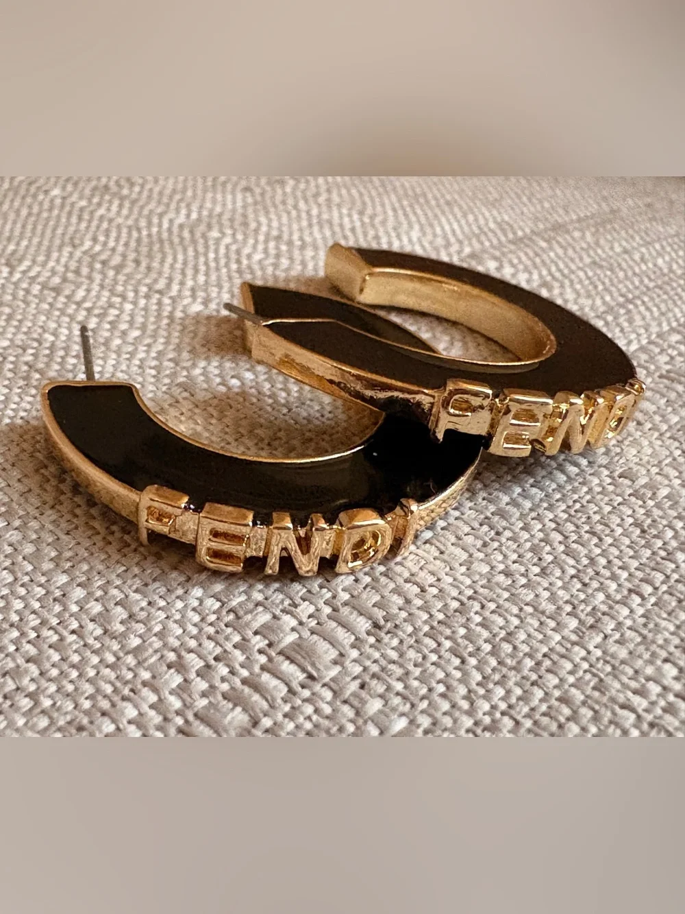Fendi Black and Gold Logo Hoop Earrings - Picture 4 of 6